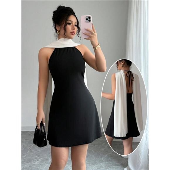 Variété Boutique Dresses & Skirts - Women's Solid Color Halter Neck Dress, Minimalist & Fashionable